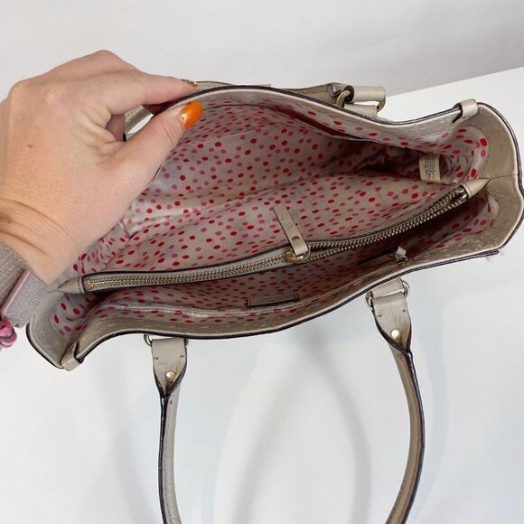 Kate Spade NY Womens Leather Ostrich Tote Bag Gray L Polka Dot Liner Zip Pocket - Picture 4 of 11